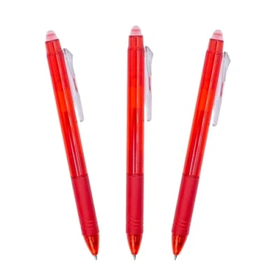 Imagen de RAYLU PAPER® Bolígrafos Borrables Retráctiles, Tinta de Gel, Color Rojo, Punta 1 mm y trazo 0,7 mm. (3 Rojos)