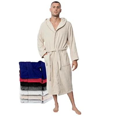 Imagen de Twinzen Albornoz Hombre Ducha con Capucha 100% Algodon OEKO TEX Bata Adulto Roja 2 Bolsillos y Cinturón XL Burgundy