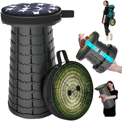 Imagen de LOCYOP Taburete Plegable Portatil con Cojín,Taburete de Camping para Adultos,Taburete Telescópico Portátil Senderismo,Pesca,Viajes,Barbacoa,Carga Máxima 200kg(árbol patrón)