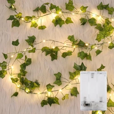 Imagen de GuKKK 2 Pieza de Luces Hadas LED Hiedra Artificial, 2M Guirnalda Vines con 20 LED, Cadena Luz Hojas, para Jardín, Patio, Escalera, Interior y Exterior Decoración