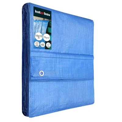 Imagen de KOTARBAU® Lona Impermeable Exterior, 10 x 15 m, Azul, 75g/m2, Ojales de Aluminio, protección Resistente, Cubierta, Industrial Polietileno, Toldo Reforzado, Lonas Impermeables Exterior