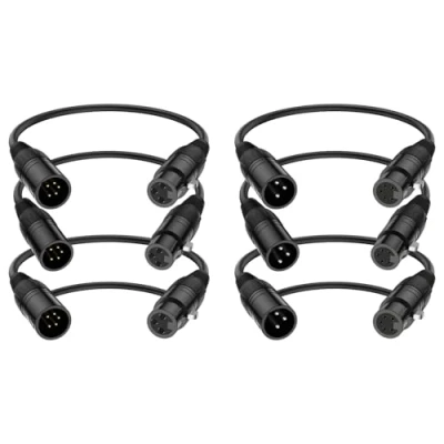 Imagen de J&amp;D Cable XLR, XLR Macho 3 Pines a Hembra 5 y de Audio Pines, Paquete 6 Cables Iluminación DMX 30 cm