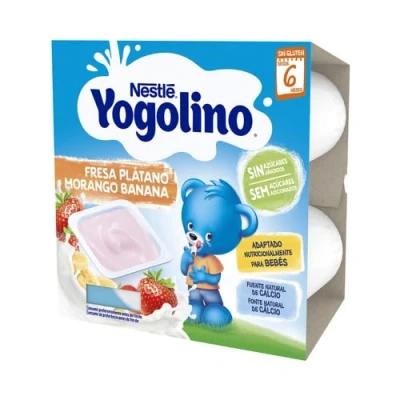 Imagen de 4 PACKS YOGOLINO Postre lácteo natural sin azúcares añadidos especial para niños desde 6 meses DE Nestlé x 100 g. (Fresa y platáno)