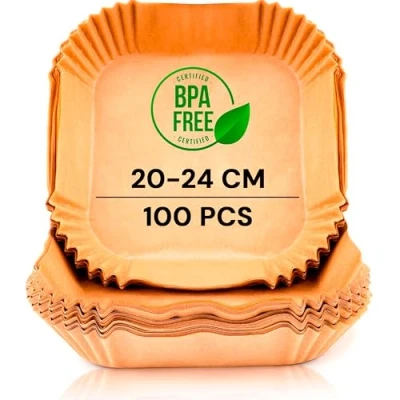 Imagen de edihome, Papel Freidora Aire, Air Fryer, 100 Unidades, 20 24 cm, BPA Free, Desechable, para Horno, Accesorios sin Aceite de 5 a 8 litros (20 Cuadrado)