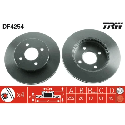 Imagen de TRW DF4254 Disco de freno 252 20 4 100 ventilado barnizado NISSAN: ALMERA 1, 1 Hatchback