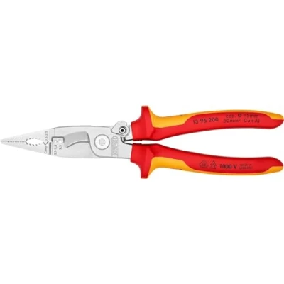 Imagen de Knipex Alicate para instalaciones eléctricas cromado, aislados con fundas multicomponentes, según norma VDE 200 mm (cartulina autoservicio/blíster) 13 96 SB