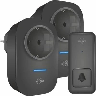 Imagen de ELRO Timbre cinético inalámbrico DB4000 con receptor enchufable toma de corriente Pilas