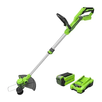 Imagen de Greenworks 40V Cortabordes a Batería con Rueda para Jardines Pequeños y Medianos, 33 cm Ancho de Corte, Alimentación Automática Hilo Nylon 1,65 mm, (40 V 2 Ah) Cargador G40LT33K2