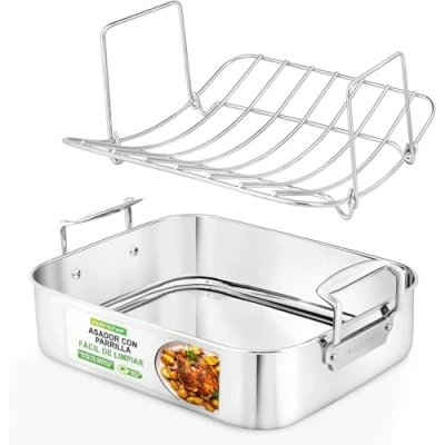 Imagen de Nutrichef rustidera para horno, Bandeja con rejilla, Acero inoxidable, Asas, ideal pavo, pollo y mas