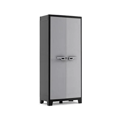 Imagen de Keter Armario Titan AltoAlmacenaje Interior y ExteriorResinaResistente al Agua con 2 Puertas 4 Baldas regulables en alturaColor Negro/Gris80 x 44 182 cm