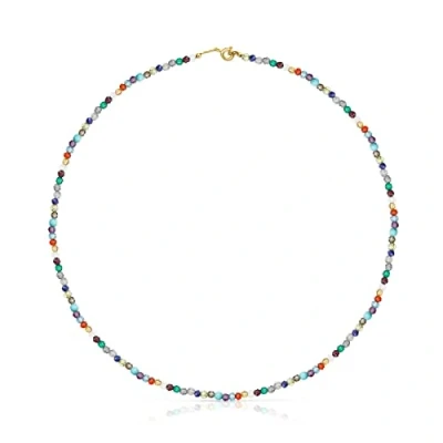 Imagen de TOUS Gargantilla con Baño de Oro 18Kt sobre Plata para Mujer Bolas Facetadas 3,2mm Amatista y Turquesa 3,5mm, Largo 45 cm, Colorido Original, Colección GOOD VIBES