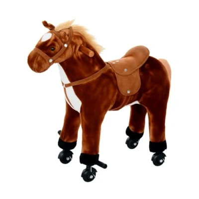 Imagen de HOMCOM Caballo de Juguete para Niños +3 Años con Ruedas Sonidos y Estructura Metal Carga 60kg 65x28x75 cm Marrón