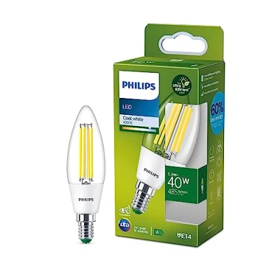 Imagen de Philips Bombilla LED Tipo vela Eficiente, Casquillo E14 2.3W, 485 Lúmens, Luz Blanca Fría 4000k, Clase Energetica A