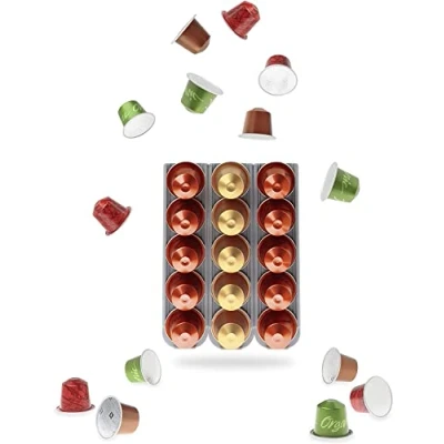 Imagen de R&amp;R SHOP Soporte para cápsulas Nespresso, pegamento en cualquier superficie como paredes, refrigerador y compatible con cafeteras Nespresso pegatinas 3M, 5 cada una Juego de 3