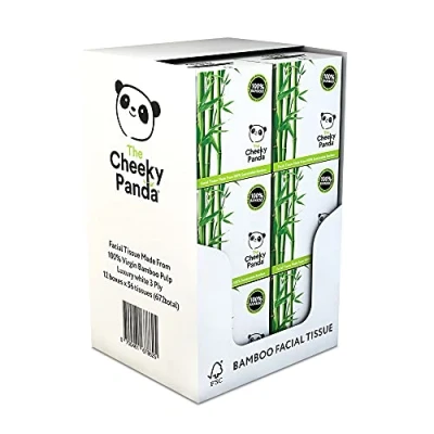 Imagen de The Cheeky Panda Pañuelo Facial de Bambú Caja 12 Paquetes (56 Pañuelos per Paquete, 672 Total) Cuadrada, 3 Capas, Hipoalergénica,Sin Plástico,Ecológica, Súper Suave y Sostenible