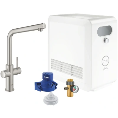 Imagen de Grohe 31347DC3 Blue Professional Kit Grifo de cocina caño en L, agua pura libre cal con un sabor refrescante