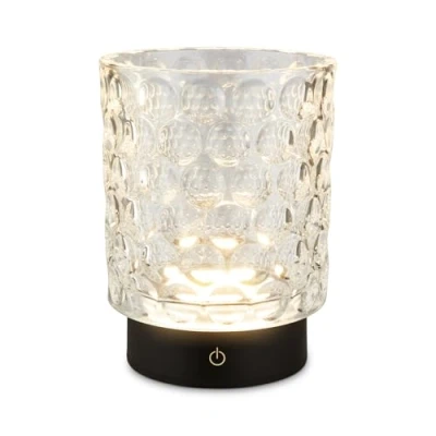 Imagen de BRILONER Lámpara LED de sobremesa sin cable IP44 con cuerpo cristal, regulable por pasos, batería recargable y fuente luz intercambiable,15x11 cm, Transparente