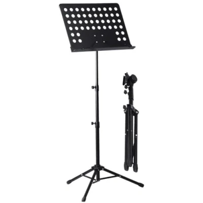Imagen de ROCKSTAR Atril Director de Orquesta para Partituras Metálico Plegable MS02 Profesional Portatil Plegable, Altura Ajustable, Ligero y Compacto Viajes Negro Soporte Regulable en