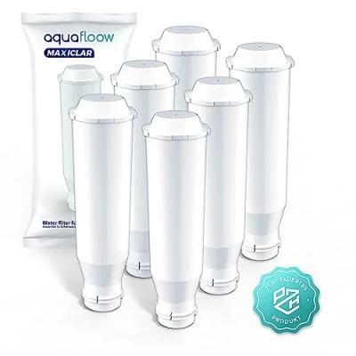 Imagen de Aquafloow Maxiclar Filtro de Agua Repuesto para Máquina Café Compatible con Muchos Modelos Krups, Siemens, Bosch, AEG, Gaggenau Juego 6 Filtros en Blanco
