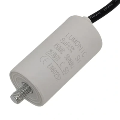 Imagen de Lumonic Condensador de arranque con Cable I 8µF 450V 30x60mm 8uF motor carcasa plástico funcionamiento