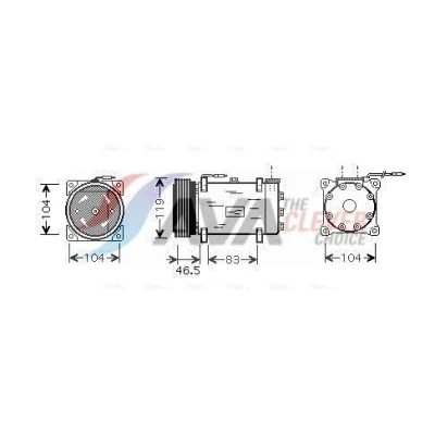 Imagen de AVA COOLING SYSTEMS CNAK160 compresor de Aire Acondicionado SD7V12 12V R134a sin aceite para PAG, con acoplamiento magnético, diodo