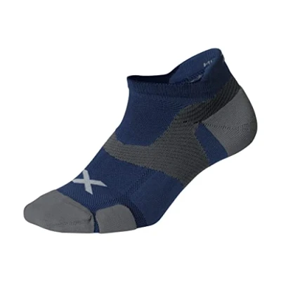 Imagen de 2XU Calcetines unisex Vectr Cushion No Show Socks, Blue Steel/Grey, XL