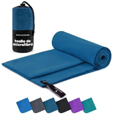 Imagen de ZENACROSS Toalla Gimnasio con Bolsa de Transporte Microfibra Secado Rápido y Versátil Toallas Talla M 140 x 70 cm Azul Marino