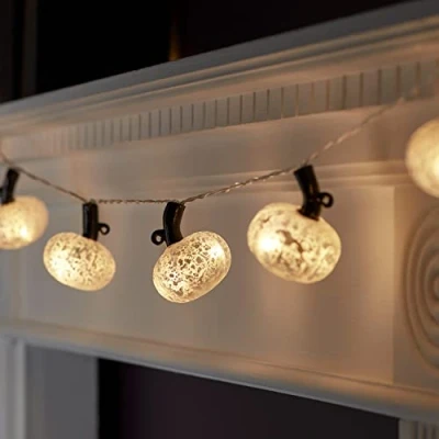 Imagen de Lights4fun 10 luces LED de cristal mercurio blanco con pilas calabaza para interiores otoño Halloween hadas 1 m