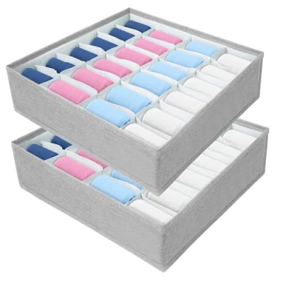 Imagen de AiQInu Organizador Cajones Plegable, 2 Pcs 24 Celdas Textil de Armario con Compartimento para Almacenar Ropa Interior, Calcetines, Corbatas, Bufandas