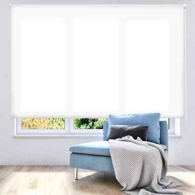 Imagen de ECOMMERC3 Estor Enrollable Translúcido Liso 170x175 Ancho x Alto Medida Tela 167x170 Fácil Instalación a Pared o Techo Blanco Roto