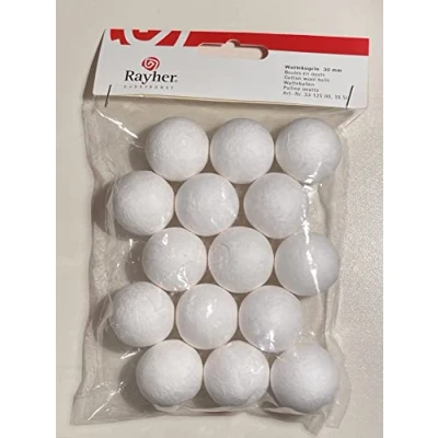 Imagen de Rayher 3312500 Bolas de Lana algodón Pack 30 mm diámetro, Bolsa autoservicio/Pack 15 Unidades, Color Blanco