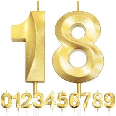 Imagen de 18th Vela de Cumpleaños con Purpurina Dorada y Diseño 3D Número 0, Velas Números, Decoración Tarta, Tarta para Fiesta Cumpleaños, Aniversario Boda,