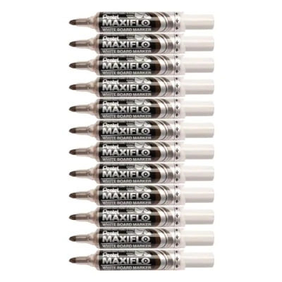 Imagen de Pentel Maxiflo Lote de 12 rotuladores para pizarra blanca punta cuadrada Large tinta líquida, color marrón