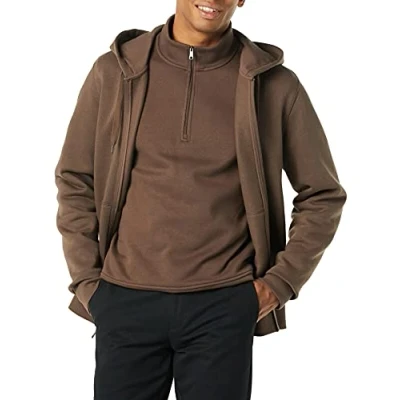 Imagen de Amazon Essentials Chaqueta de Felpa con Cremallera Completa (Disponible en Tallas Grandes y Largos Especiales) Hombre, Marrón Medio, S