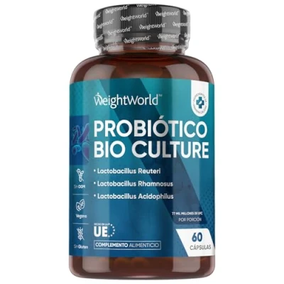 Imagen de Probióticos y Prebióticos Intestinales 77 Mil Millones de UFC 60 Cápsulas Con 20 Cepas Bacterianas Lactobacillus Salivarius, rhamnosus, Bifidobacterium e Inulina Orgánica