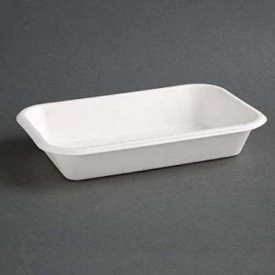 Imagen de Fiesta Green Bandejas compostables de bagazo para alimentos 680 ml (paquete 50), blancas, aptas microondas a 120 grados Celsius durante 3 minutos, horno 230