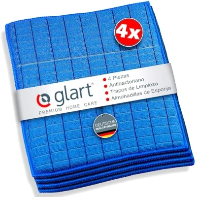 Imagen de Glart 4 bayetas de microfibra antibacteriana con esponja, 17 x 23 cm, para la cocina, el fregadero, ducha y baño, Azul