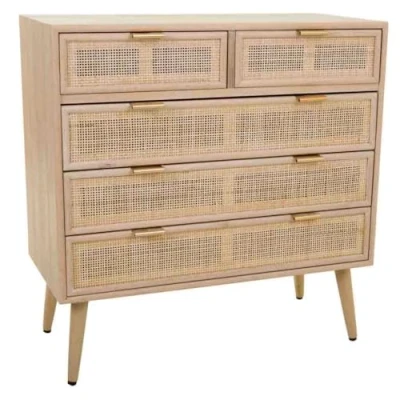 Imagen de WANDERLUST DECO Comoda de Madera y Rattan Ocho cajones