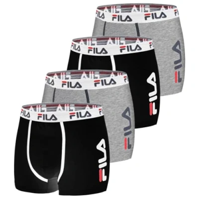 Imagen de FILA Calzoncillos Hombre Boxer Algodón, Ropa Interior Hombre, Suave, Cinturón Antideslizante (Lote de 4)