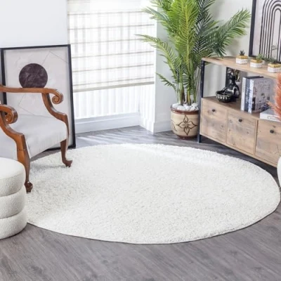 Imagen de Surya Home Shaggy Rug Alfombra Salon Grande Habitacion, Dormitorio Pelo Largo Berber Abstracta, Grueso y Esponjoso de 160cm Redonda, Blanco