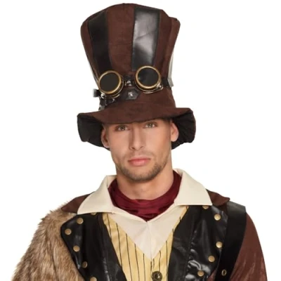 Imagen de Boland 54514 Sombrero Starepunk con gafas de aviador, marrón, estilo victoriano, fiesta temática, lema, carnaval