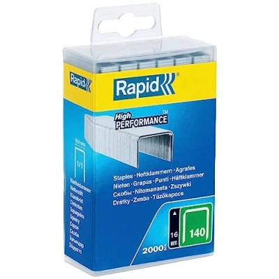 Imagen de Rapid Caja de Grapas Corona Plana para Plástico, Cartón y Alfombras N.º140 Acero Galvanizado, 16 mm 2.000