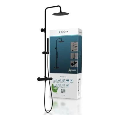 Imagen de SCHÜTTE AQUADUCT 60074, Sistema de ducha termostático, juego con lluvia grande) y mano ajustable, barra ducha, grifo, columna
