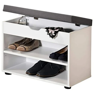 Imagen de Kesper 15914 13 Zapatero con cojín de Asiento Fabricado en Madera aglomerada certificación FSC. Dimensiones: 60 x 47 30 cm, ingeniería, Blanco, B H T cm