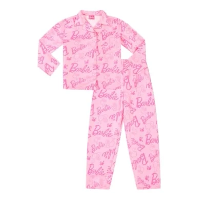 Imagen de Barbie Conjunto de pijama largo satén para mujer y niña, dos piezas seda, rosa, 8 9 Years