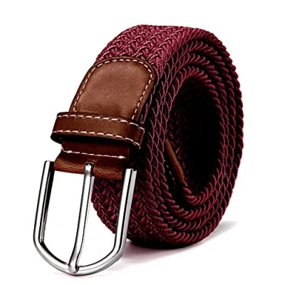 Imagen de DonDon Cinturón trenzado extensible y elástico para hombres mujeres de 100 cm a 130 longitud burdeos