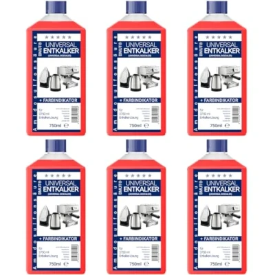 Imagen de 6 descalcificadores concentrado universal de 750 ml, como para cafeteras automáticas, hervidores agua, etc. descalcificaciones/aplicaciones cada una 125 ml