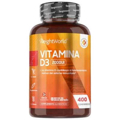 Imagen de Vitamina D3 2000 UI 400 Comprimidos D Colecalciferol Vegetariano, más de 1 Año Suministro Contribuye a la Función Normal del Sistema Inmunológico, Huesos, Dientes, Músculos