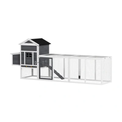 Imagen de PawHut Gallinero para Exterior de Madera Jaula Grande 3 6 Gallinas con Ponedero Techo Asfáltico Bandeja Extraíble y Rampa 297,5x68x118 cm Gris Blanco