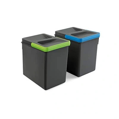 Imagen de Emuca Basura, Cubos de Reciclaje para Base Recortable, Juego 2 contenedores Alto 216mm y Capacidad 6 litros, Gris, H 216 mm (2 x L)